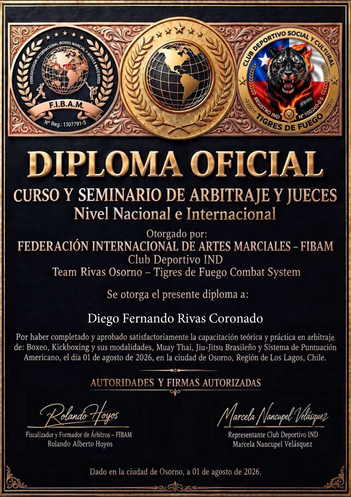 Diploma oficial de arbitraje y jueces FIBAM, 1 de agosto de 2026